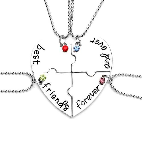 Collier Puzzle Coeur "Meilleurs Amis Pour Toujours" Argent 4-Pack