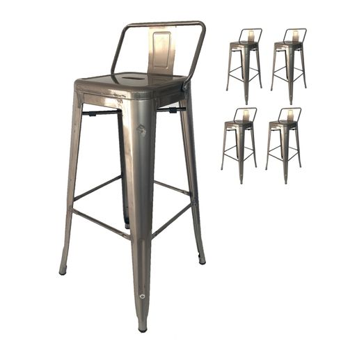 Kosmi - Lot De 4 Tabourets De Bar En Métal Brut Avec Petit Dossier, Chaise De Bar Tabouret Métal Hauteur 66cm