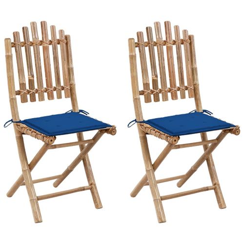 Vidaxl Chaises Pliables De Jardin 2 Pcs Avec Coussins Bambou