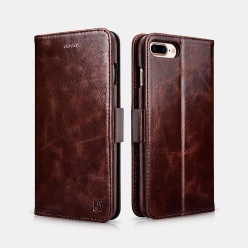 Iphone 7 Plus /8 Plus Etui Oil Wax Leather Détachable 2 En 1 Café