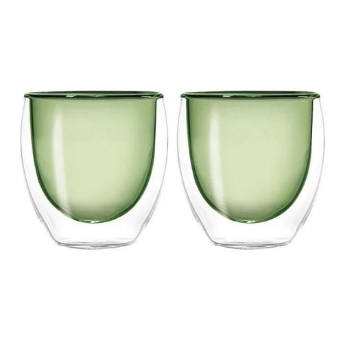Lot De 2 Verres A Cafe Double Paroi Couleur Vert 100 Ml