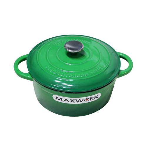 Maxwork Cocotte Fonte Rond Émaillée Ø26, Émail Intérieur De Haute Qualité, Marmite Antiadhésive, Facile À Nettoyer, Vert