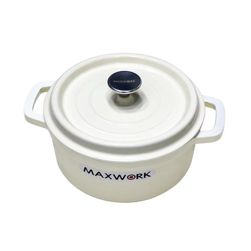 Maxwork Cocotte Fonte Rond Émaillée Ø26, Émail Intérieur De Haute Qualité, Pot Antiadhésif, Facile À Nettoyer, Blanc