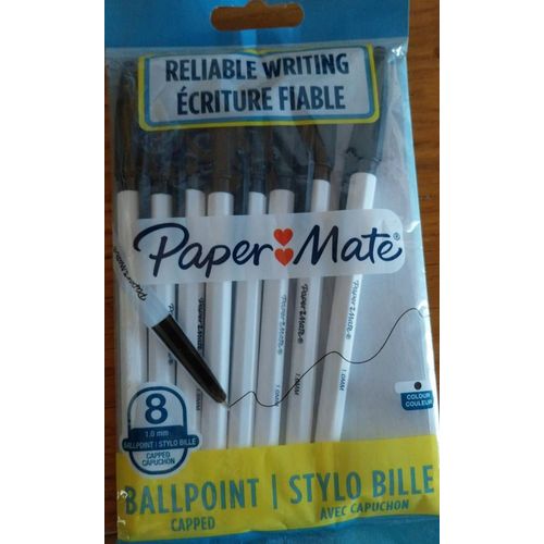 8 Stylos Bille Paper Mate Écriture Fiable Noirs