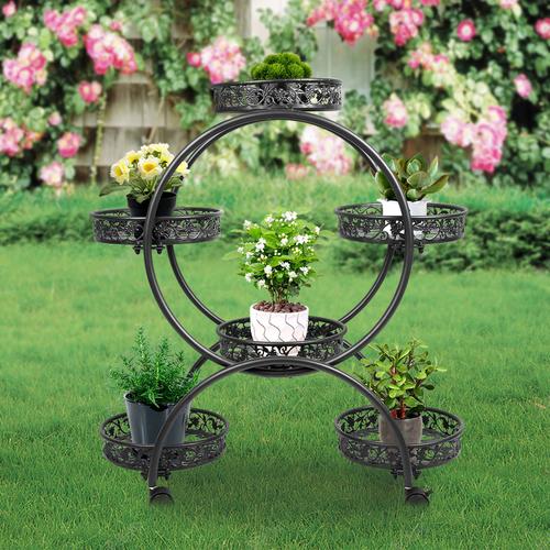 Porte-Plante Support Pour Plantes 6 Étagères Avec Roulettes, Fer, Noir, 51*32*78 Cm.