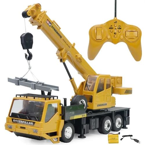 Jaune - Camion Télécommandé Radio 2.4g, 10 Canaux Rc, Grue Technique De Simulation, Voiture, Jouets Pour Garçons, Véhicule Électrique En Métal