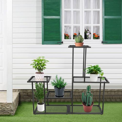 Porte-Plante - 85*25*82cm - Fer - Noir - Support Pour Plantes À 4 Niveaux.