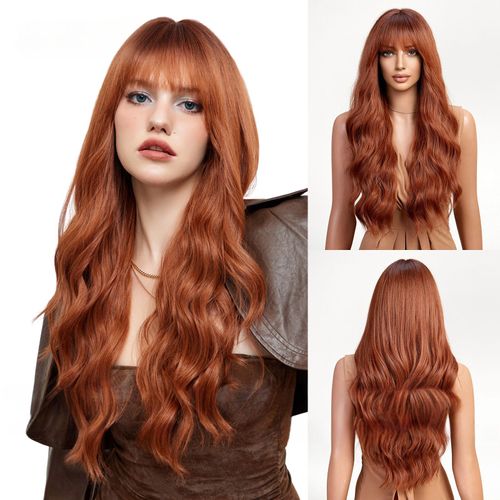 Perruque Pour Femme, Cheveux Bouclés, Orange, 68cm