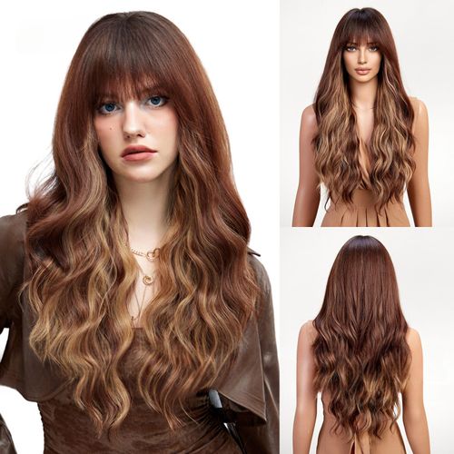 Perruque Pour Femme, Cheveux Bouclés, Brun, 68cm