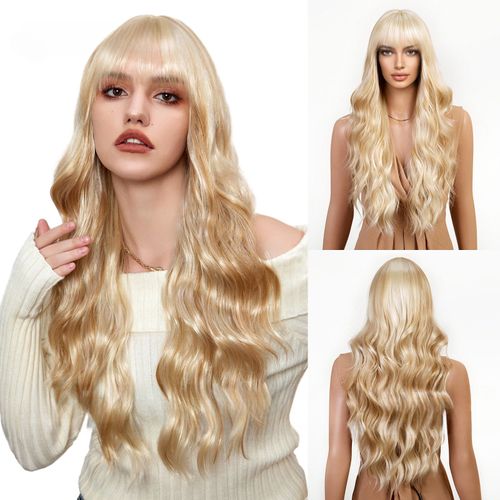 Perruque Pour Femme, Cheveux Bouclés, Blond Clair, 68cm