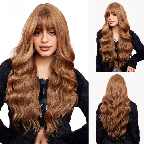 Perruque Pour Femme, Cheveux Bouclés, Brun, 68cm