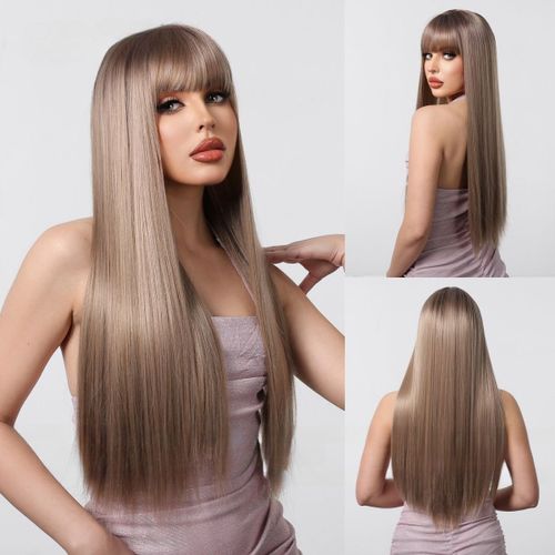 Perruque Pour Femmes, Cheveux Longs Et Droits, Brun Champagne, 28inch