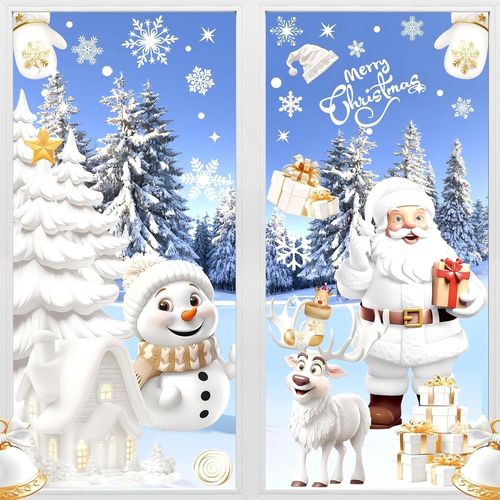 9 Feuilles NoëL Autocollants Fenetre Réutilisables - AQSACOKIYA - 190PCS Stickers Noël PVC avec 3D Bonhomme de Neige et Père Noël