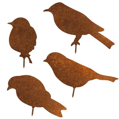 Piquet De Jardin En Métal Rouillé, 4pcs Oiseaux Rouillés Avec Vis, Métal Rouillé Jardin Yard Art, Metal Birds Ornements De Oiseaux Décoration Murale Pour Balcon Et Terrasse(4)