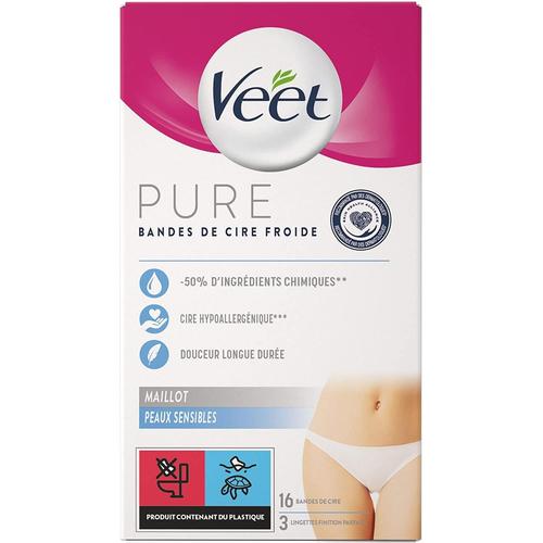 Veet Bandes De Cire Maillot Pure Peaux Sensibles - 16 Bandes