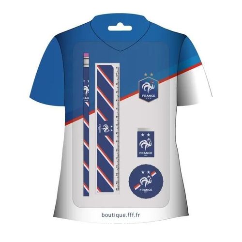 Set Scolaire Fff - Crayon - Gomme - Taille-Crayon - Règle 15 Cm - Collection Officielle Equipe De France De Football