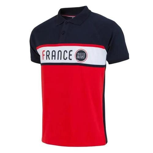 L - Polo France - Collection Officielle Allez Les Bleus - Homme - Rouge - Manches Courtes - Football