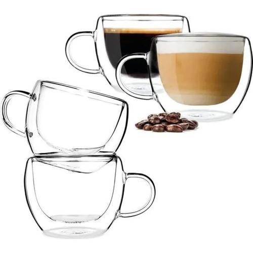 Tasse à Café,Tasse Double Paroi Verre,150ml tasses à café en verre,pour  latte,cappuccino,sachets de thé,boissons,4pcs