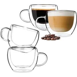 Tasses à café en verre de 350 ml, verres à café isolés à double paroi Mugs  Set Of 2, verre latte résistant à la chaleur