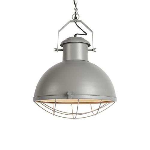 Qazqa Industriel /Rustique Suspension / Lustre / Luminaire / Lumiere / Éclairage Industrielle Grise - Engine Métal Gris Rond / Intérieur / Salon / Cuisine E27 Max. 1 X 40 Watt