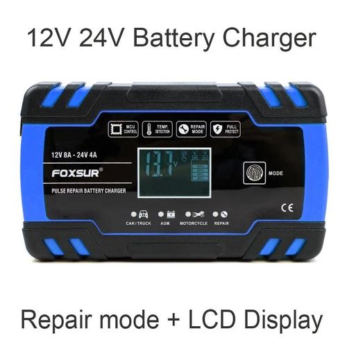 Prise US - chargeur de batterie de voiture et de moto 12V, 8a, 24V, 4a, charge rapide et intelligente, pour batterie au plomb, GEL humide, EFB, AGM