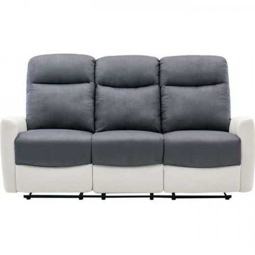 Canapé Relax Manuel - 3 Places - Jess - Tissu Blanc Et Gris - L 185 X P 97 X H 98 Cm