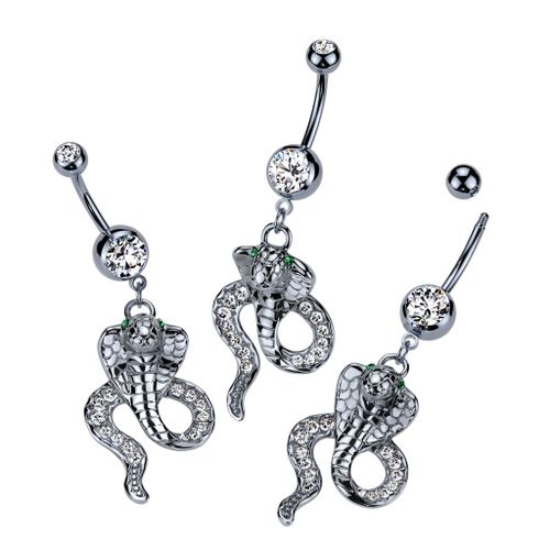 Piercing Nombril Ventre Boule Serpent Cobra Pithon Snake Pendentif Bijoux Acier Chirurgical Inoxydable Anti Allergique Banane Barbell Lewis Argenté Lovepiercing