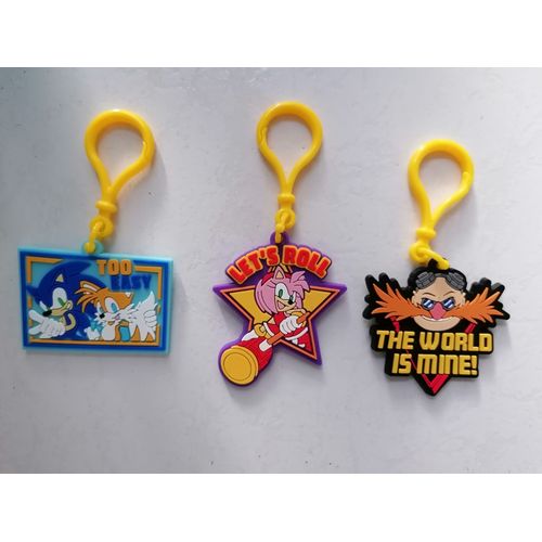 Lot 3 Porte-Clés Sega : Sonic The Hedgehog, Tails (Miles Prower), Amy Rose, Dr Robotnik (Eggman)