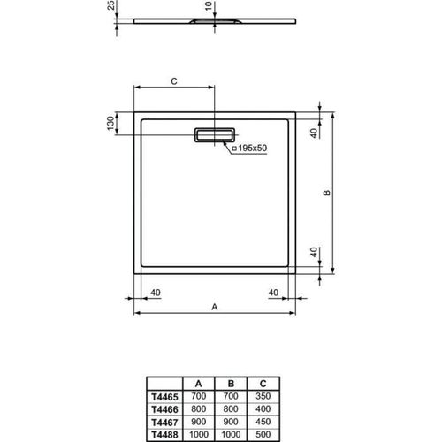 Receveur 70 x 70 cm - ULTRAFLAT NEW - extra-plat 2,5 cm - blanc brillant brillant - Ideal Standard