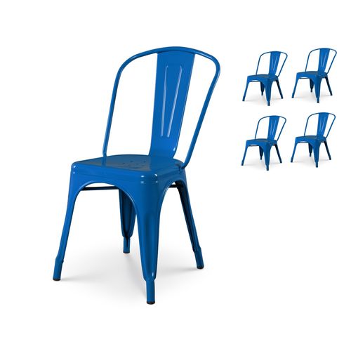 Kosmi - Lot De 4 Chaises En Métal Bleu Style Industriel - Finition Brillant