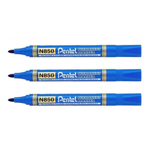 Pentel Lot De 3 Marqueurs Permanent Nc850 Pointe Conique Bleu