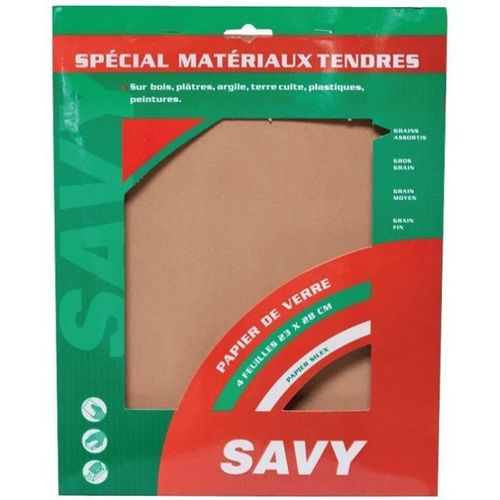 SAVY - Papier de verre grain assortis 4 feuilles A