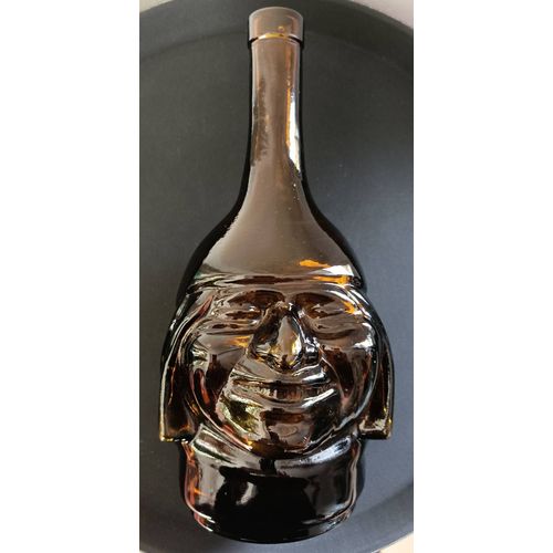 Rare Bouteille Vintage Nogueras Comas Barcelona Marque Inca Pisco Figurative À Tête D'homme Ranuzzi - Bouteille De Collection Vide En Verre Lourd Marron Ambre Année 1960' À 1970 Env. Boutique Axonalix