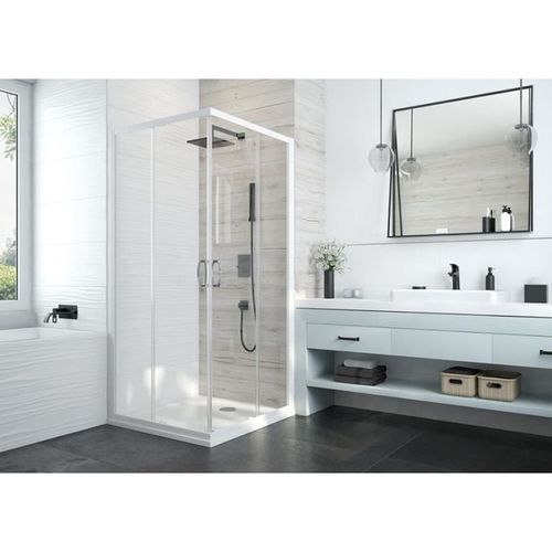 Leda - Paroi coulissant angle 800x800 mm verre transparent profilé blanc - ATOUT 3