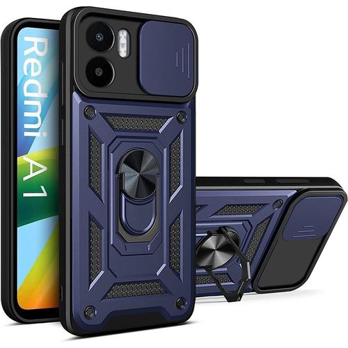 Coque Pour Redmi A1 Bleu Marine Rigide Antichoc Avec Anneau Support Et Protection Objectif - E.F.Connection