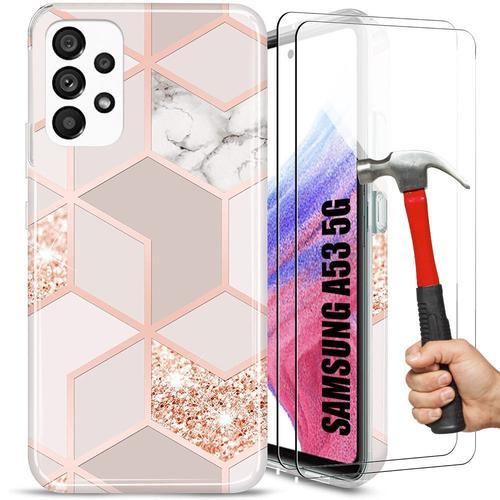 Coque Pour Samsung Galaxy A53 5g Avec 2 Verres Trempés, Élégant Résistant Antichoc Silicone Rose - E.F.Connection