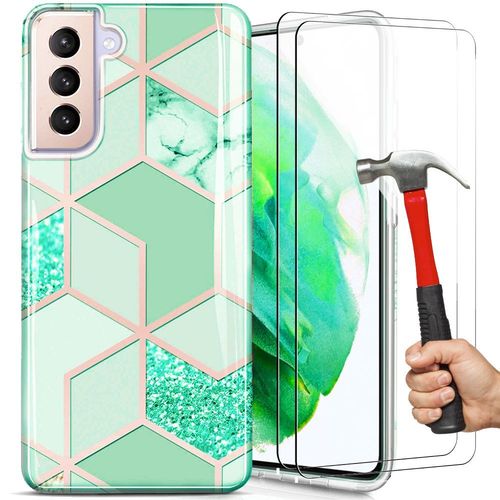 Coque Pour Samsung Galaxy S21, 2 Verres Trempés Inclus - Protection Slim Et Élégant Résistant Turquoise - E.F.Connection