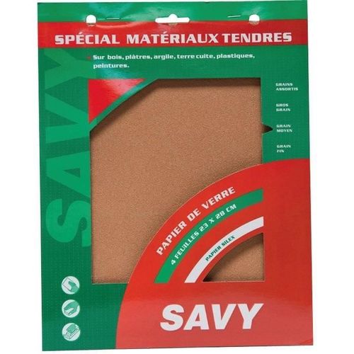 SAVY - Papier de verre grain moyen 4 feuilles A