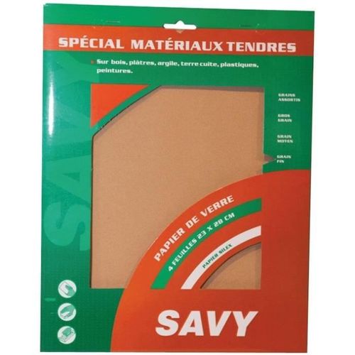 SAVY - Papier de verre grain fin 4 feuilles A