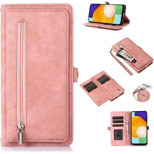 Coque Pour Oppo Realme 9 Pro/Realme V25/Oneplus Nord Ce 2 Lite 5g,Etui En Cuir Pu Portefeuille Flip Case Antichoc Housse Avec [Fentes De Cartes][Support][Magnétique][Lanyard Dragonne],Rose