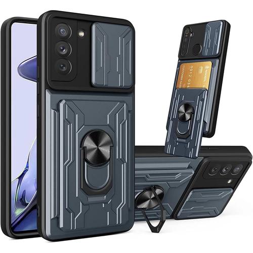 Coque Para Xiaomi Redmi Note 11 Pro 4g/5g,Bumper Tpu Silicone Pc Rigide Armure Housse,Avec[Emplacement Pour Cartes Détachables][Slide Cache Camera + Support][Magnetic Car Mount Holder] - Grise