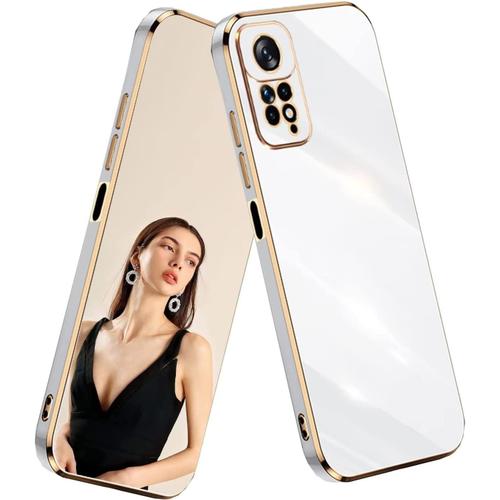 Coque Pour Xiaomi Redmi Note 11 Étui,Antichoc Galvanoplastie Élégant Flexible Protecteur En Silicone Tpu Bumper Résistant Aux Chocs Housse Case Cover-Blanc