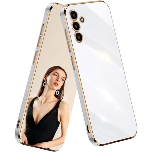 Coque Pour Samsung Galaxy A13 5g Étui,Antichoc Galvanoplastie Élégant Flexible Protecteur En Silicone Tpu Bumper Résistant Aux Chocs Housse Case Cover-Blanc