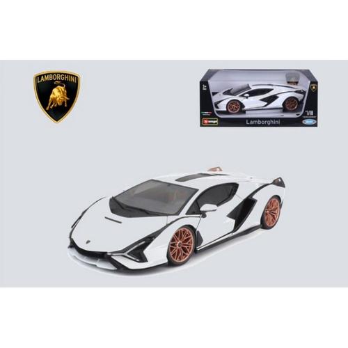 Véhicules Miniatures Die Cast 1/18 Lamborghini Sian Hybride - Blanche Et Noire -