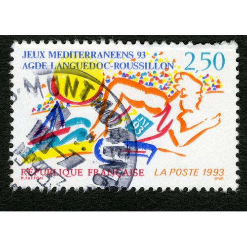 Timbre Oblitéré Jeux Méditerranéens 93 Agde Languedoc-Roussillon,République Française,La Poste 1993,Fatton,2,50