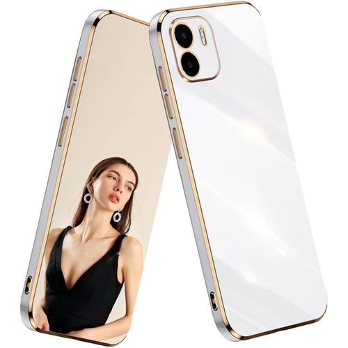 Coque Pour Xiaomi Redmi A1 Étui,Antichoc Galvanoplastie Élégant Flexible Protecteur En Silicone Tpu Bumper Résistant Aux Chocs Housse Case Cover-Blanc