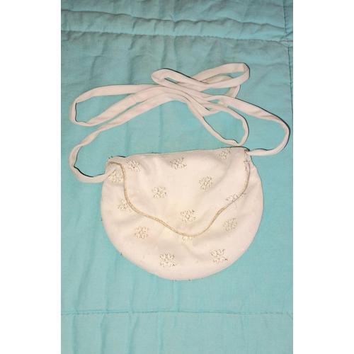 Sac de mariage bandoulière en coton paillette bourse petit sac femme mariée blanc