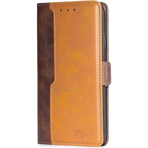 Samsung Galaxy A22 5g Wallet Case, Pu En Cuir Coque Magnétique Portefeuille Avec Fonction De Support Et Crédit Slot, Tpu Étui Housse Pour Samsung Galaxy A22 5g-Marron&jaune