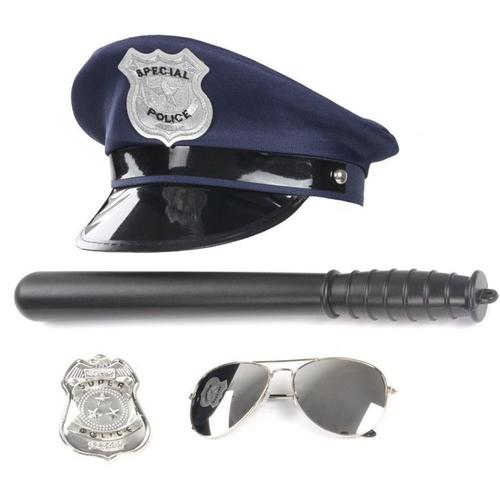 Kit De Police Bleu : Casquette, Lunettes, Matraque Et Insigne
