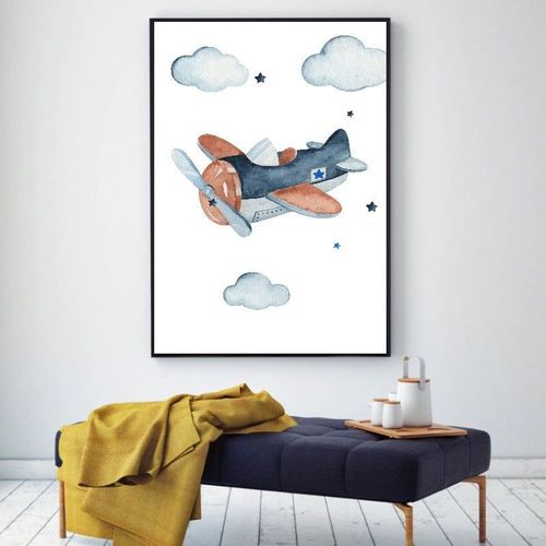 Toile Avion a Helice decapotable - Chambre Garcon Fille - Affiche Décorative - Poster Décoration Maison 30x40cm